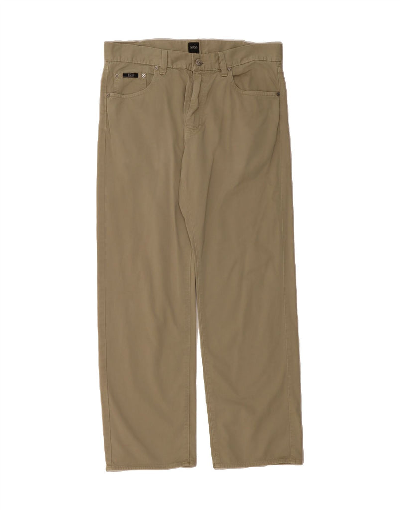 HUGO BOSS Mens Straight Casual Trousers W34 L30 Khaki Cotton Vintage Hugo Boss and Second-Hand Hugo Boss from Messina Hembry 
