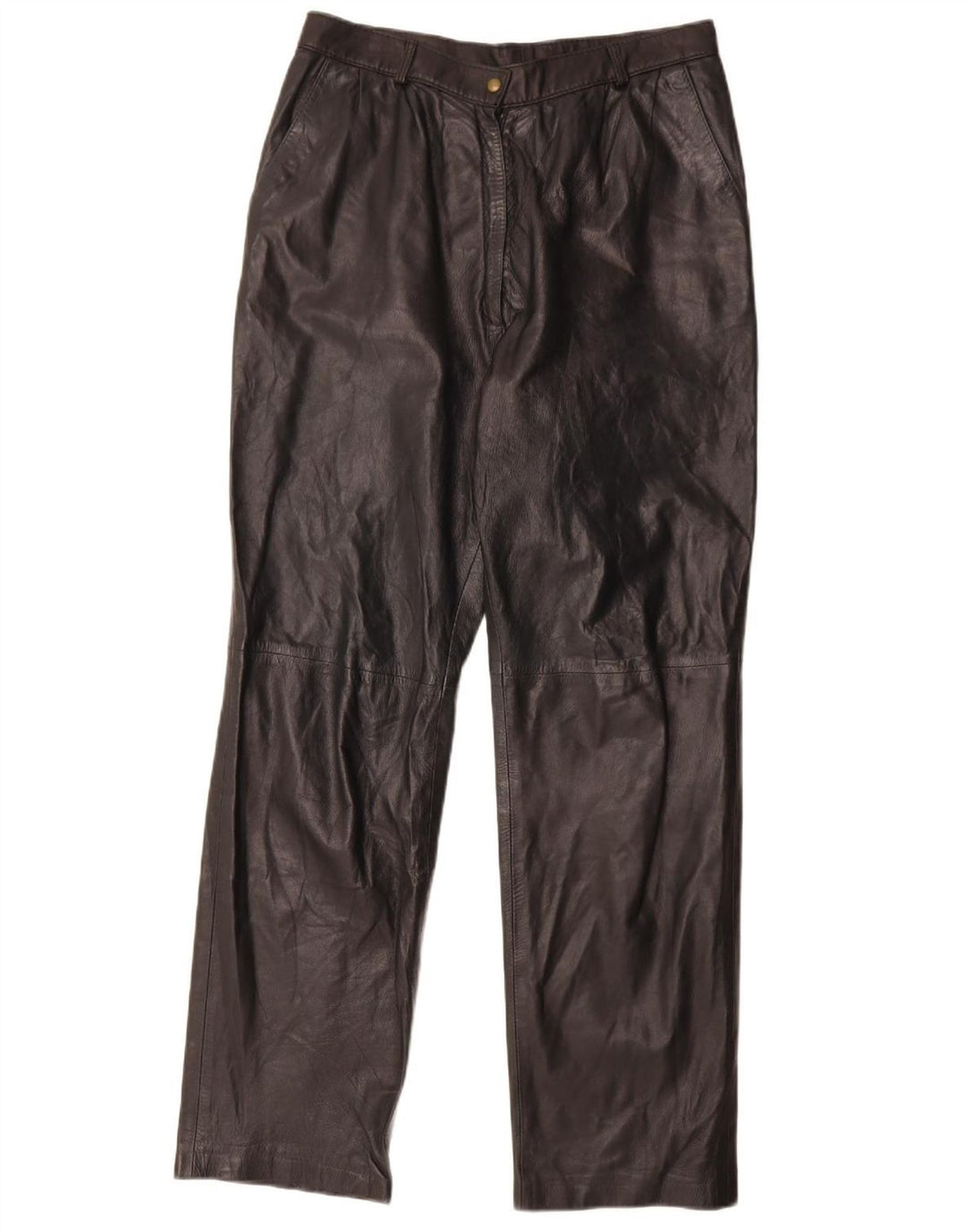Vintage Womens Straight Leather Trousers W29 L30 Black