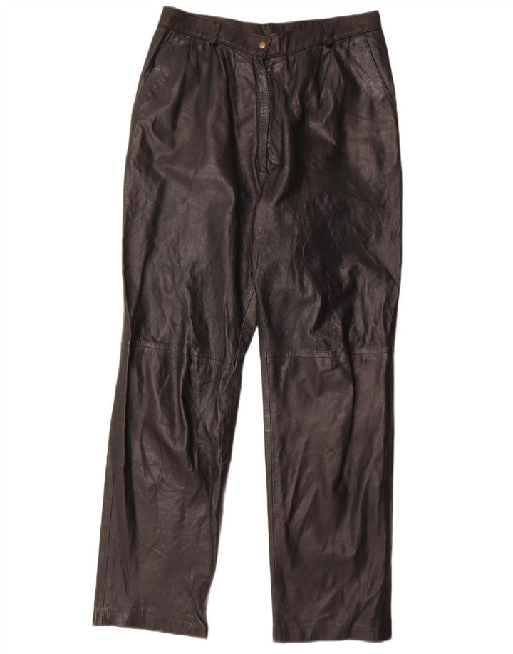 Vintage Womens Straight Leather Trousers W29 L30 Black