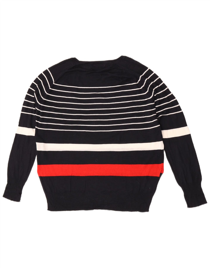 Zara Womens Crew Neck Jumper Sweater UK 14 Medium Navy Blue Striped