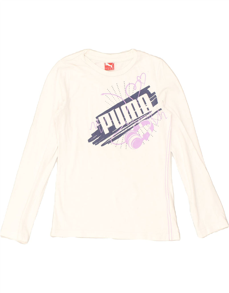 PUMA Girls Graphic Top Long Sleeve 11-12 Years White Cotton | Vintage Puma | Thrift | Second-Hand Puma | Used Clothing | Messina Hembry 