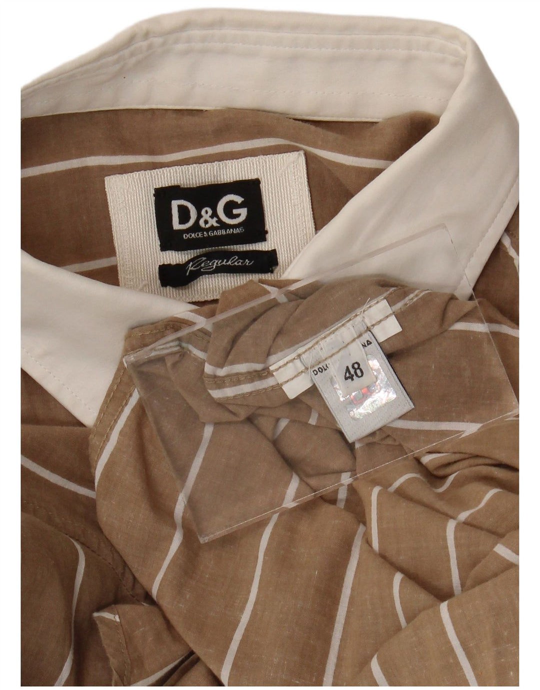 Dolce & Gabbana Mens Regular Fit Shirt IT 48 Medium Brown Pinstripe