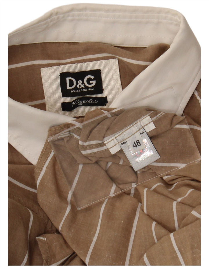 Dolce & Gabbana Mens Regular Fit Shirt IT 48 Medium Brown Pinstripe