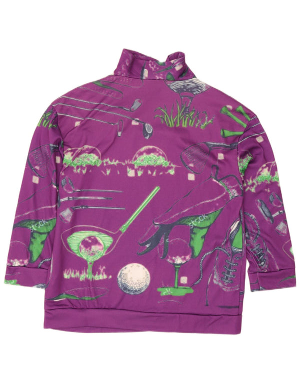 Vintage Womens Graphic Zip Neck Sweatshirt Jumper UK 20 2XL Purple
