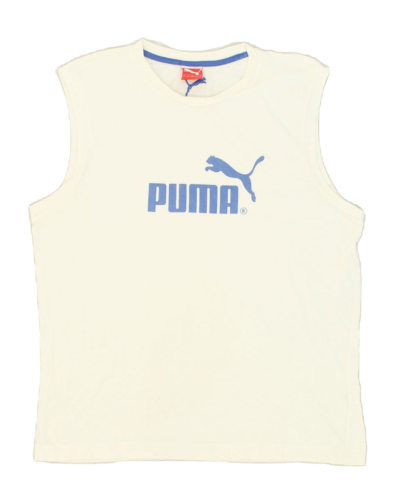 PUMA Mens Graphic Vest Top Large White | Vintage Puma | Thrift | Second-Hand Puma | Used Clothing | Messina Hembry 