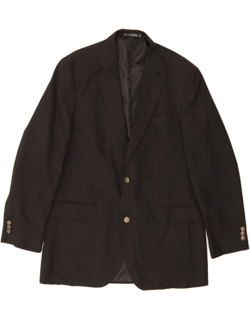 DOCKERS Mens 2 Button Blazer Jacket UK 42 XL Black Polyester Vintage Dockers and Second-Hand Dockers from Messina Hembry 