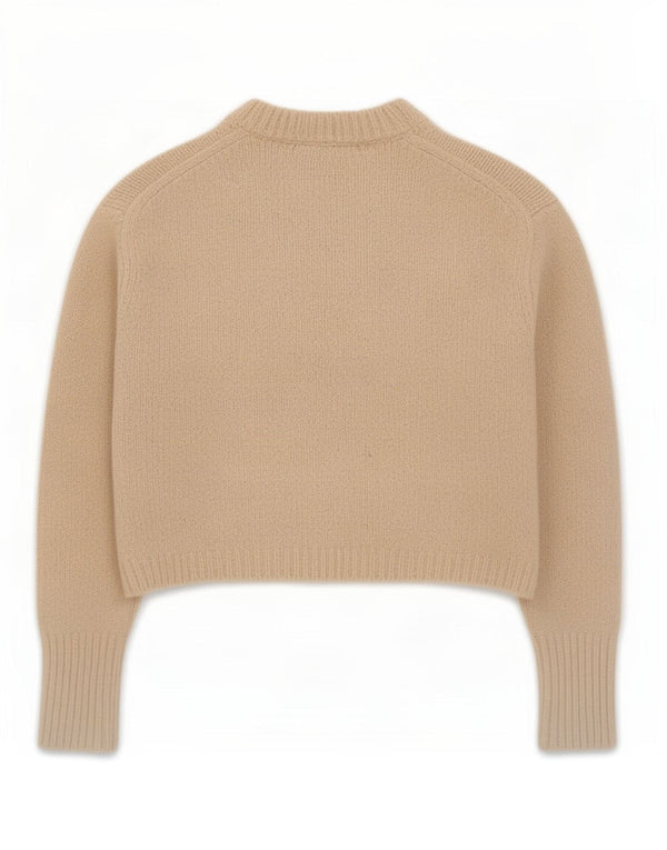 Zara Womens Crop Crew Neck Jumper Sweater UK 16 Large Beige Acrylic