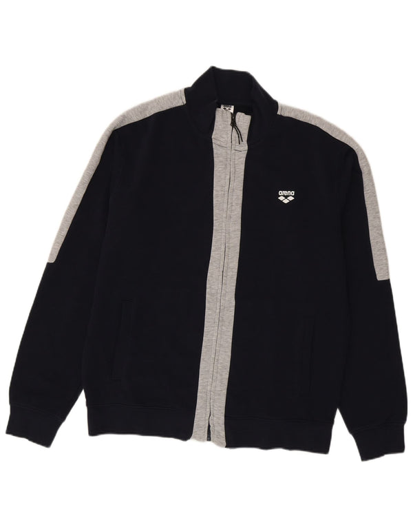 Arena Mens Tracksuit Top Jacket Large Navy Blue Colourblock Cotton