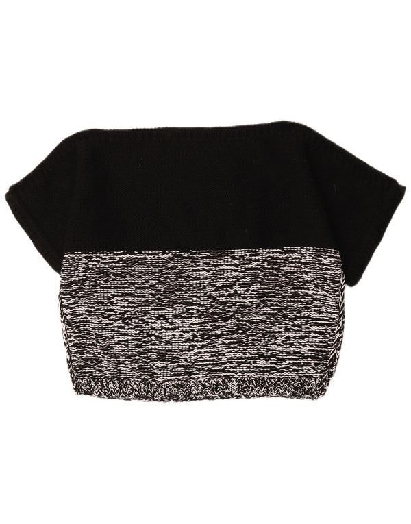 Vintage Womens Crop Oversized Boat Neck Jumper Sweater UK 18 XL Black