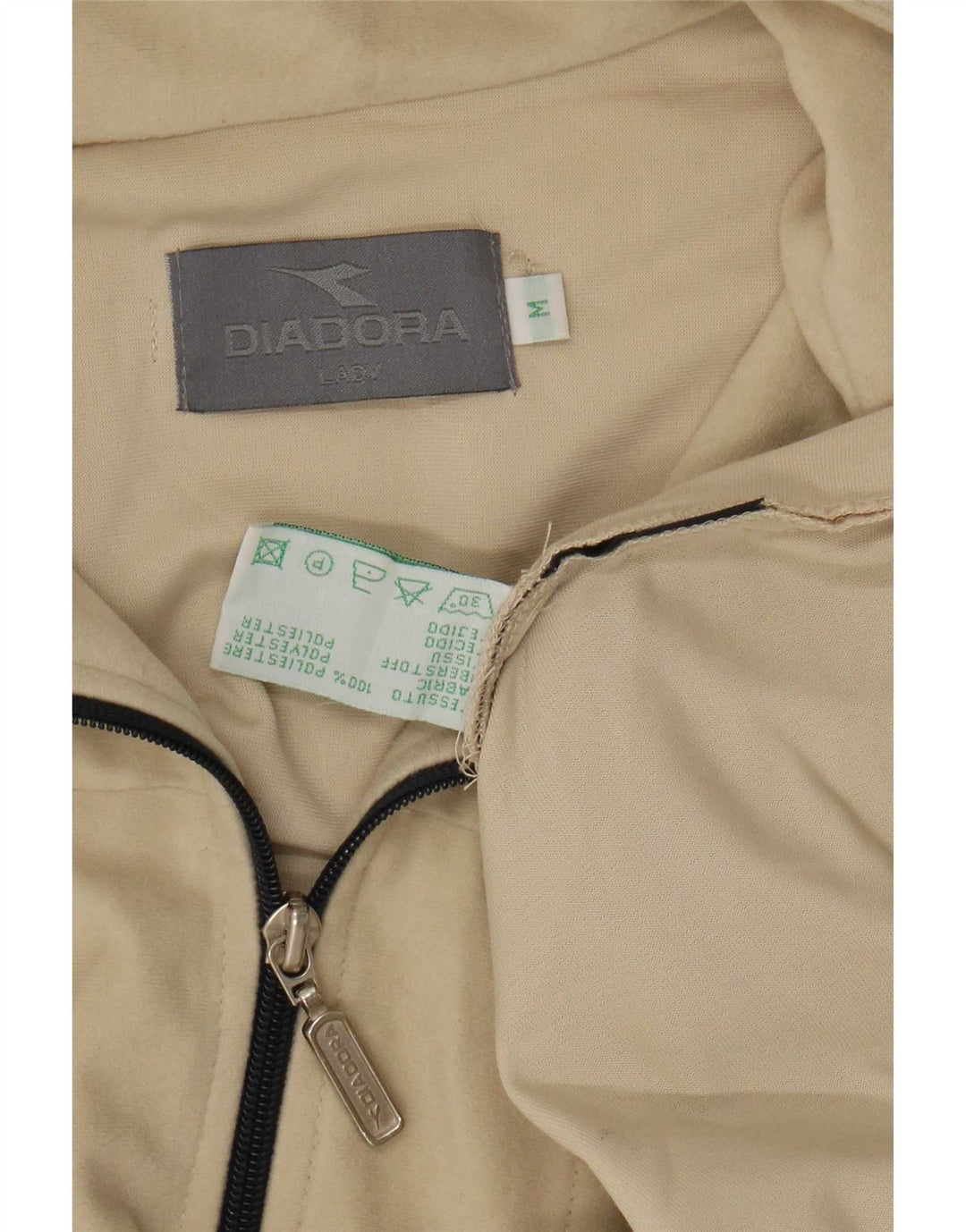 Diadora Womens Loose Fit Tracksuit Top Jacket UK 14 Medium Beige Polyester