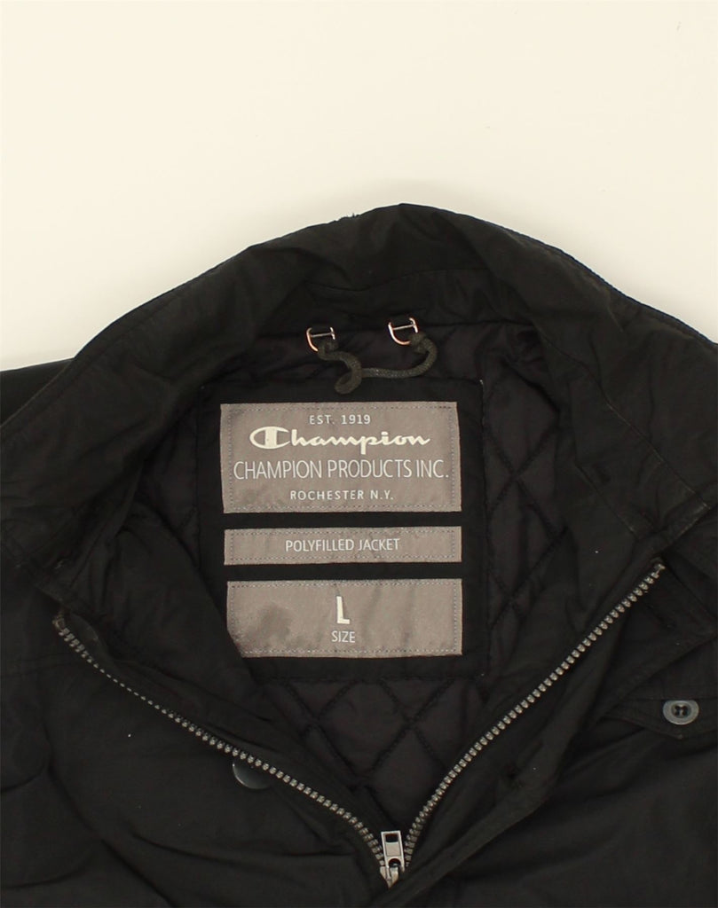 CHAMPION Mens Bomber Jacket UK 40 Large Black Cotton | Vintage Champion | Thrift | Second-Hand Champion | Used Clothing | Messina Hembry 