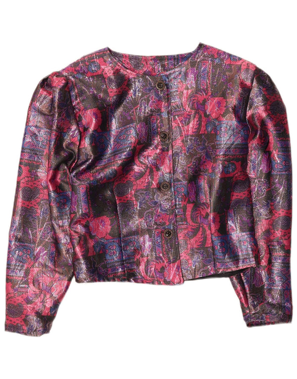 Vintage Womens Crop 4 Button Blazer Jacket UK 16 Large Multicoloured Floral