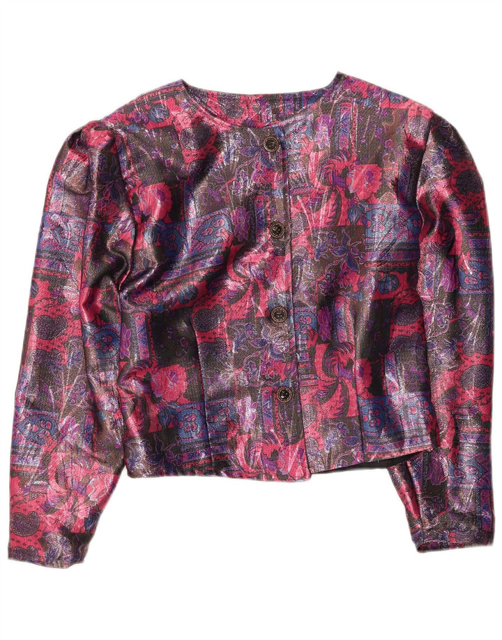 Vintage Womens Crop 4 Button Blazer Jacket UK 16 Large Multicoloured Floral