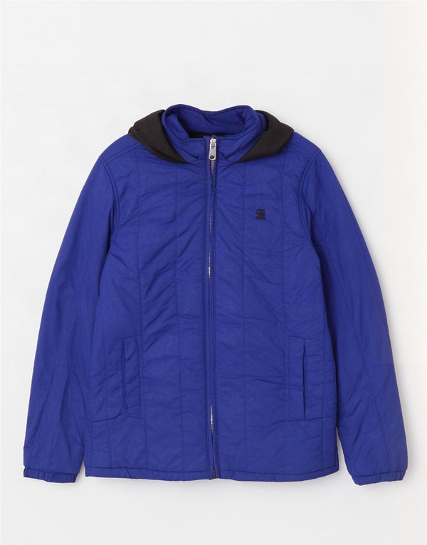 G-Star Womens Hooded Padded Jacket UK 38 Medium Blue Geometric Nylon