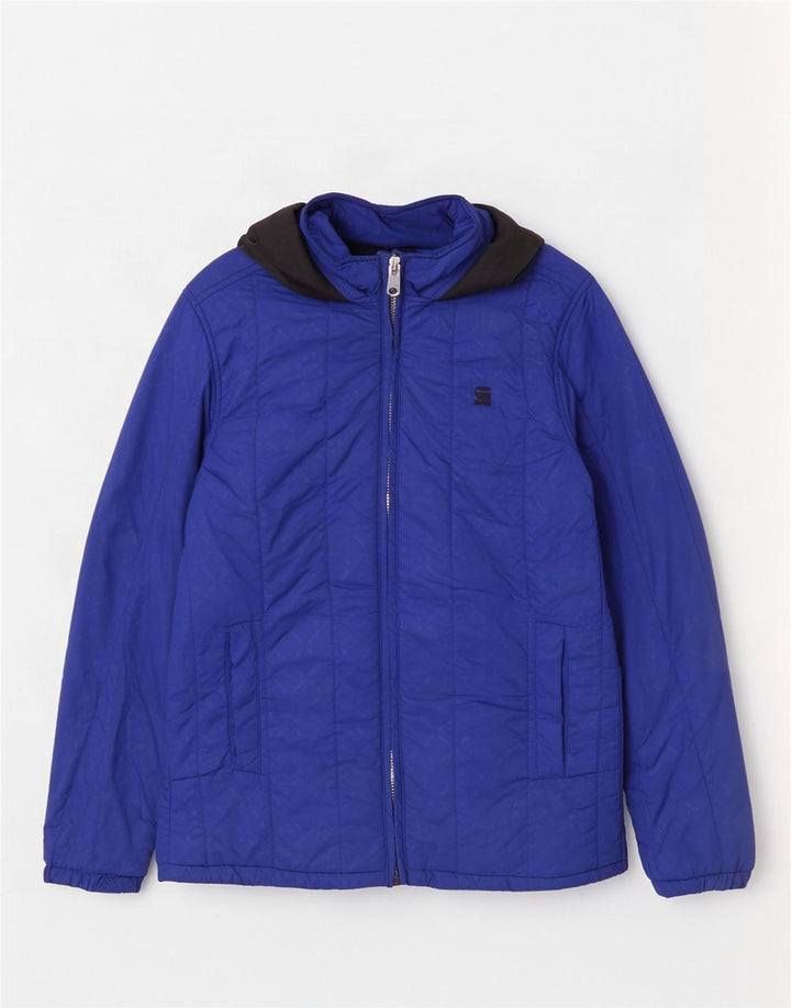 G-Star Womens Hooded Padded Jacket UK 38 Medium Blue Geometric Nylon