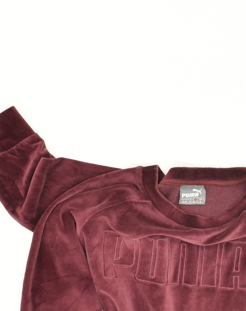 PUMA Womens Oversized Graphic Sweatshirt Jumper UK 8 Small Burgundy | Vintage Puma | Thrift | Second-Hand Puma | Used Clothing | Messina Hembry 