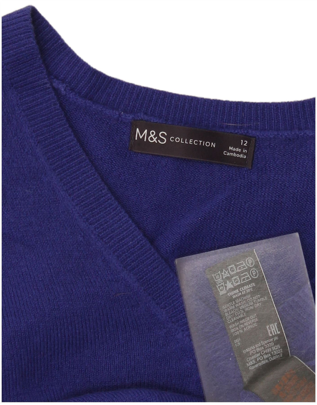 Marks & Spencer Womens V-Neck Jumper Sweater UK 12 Medium  Blue Acrylic