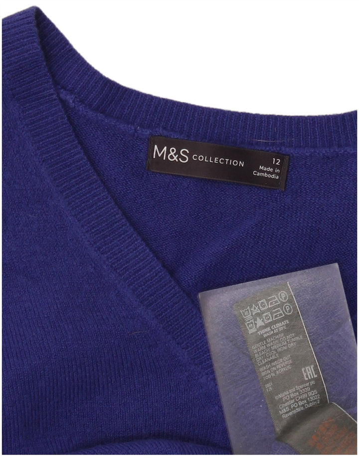 Marks & Spencer Womens V-Neck Jumper Sweater UK 12 Medium  Blue Acrylic
