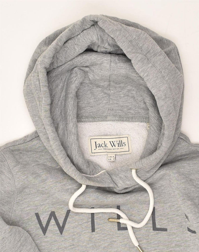 JACK WILLS Womens Graphic Hoodie Jumper UK 8 Small Grey Cotton | Vintage Jack Wills | Thrift | Second-Hand Jack Wills | Used Clothing | Messina Hembry 