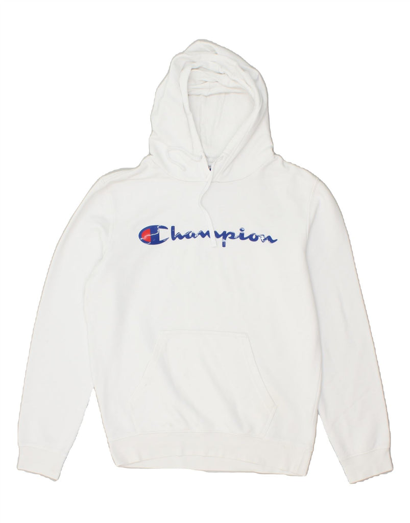 CHAMPION Mens Graphic Hoodie Jumper Medium White Cotton | Vintage Champion | Thrift | Second-Hand Champion | Used Clothing | Messina Hembry 