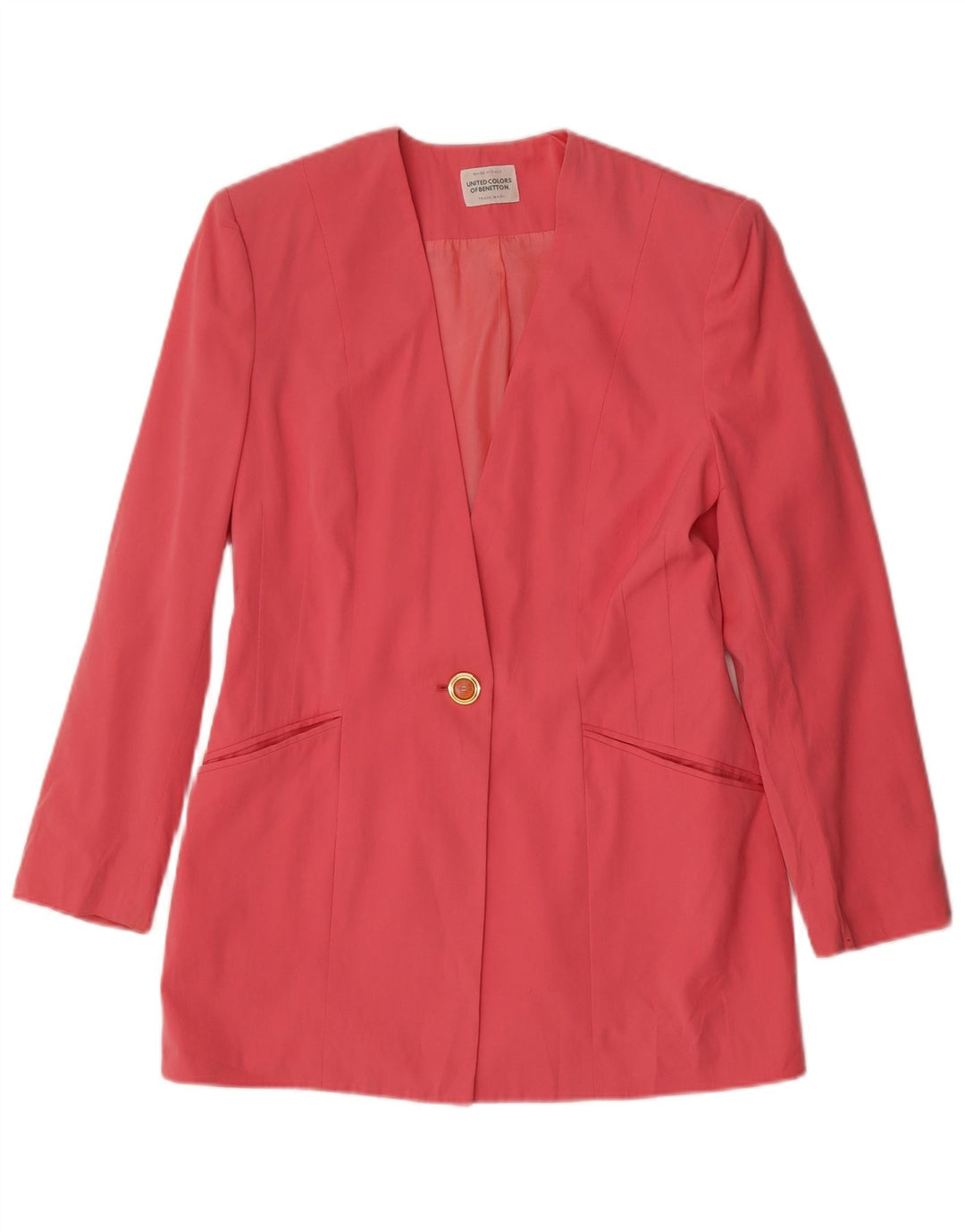 BENETTON Womens 1 Button Blazer Jacket IT 42 Medium Pink Polyester