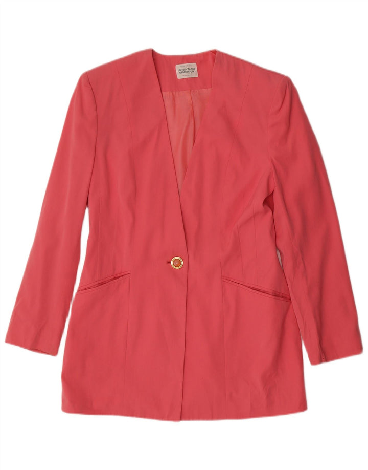 BENETTON Womens 1 Button Blazer Jacket IT 42 Medium Pink Polyester