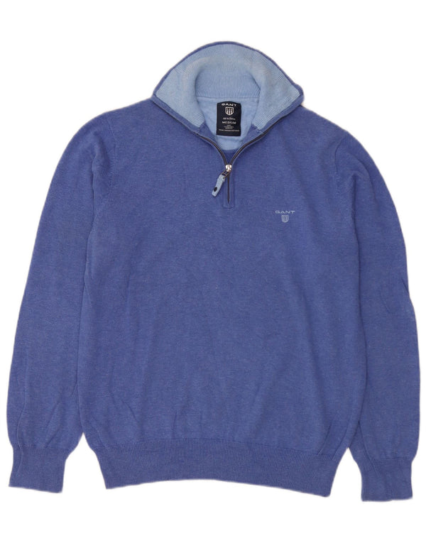 Gant Mens Zip Neck Jumper Sweater Medium Blue Cotton