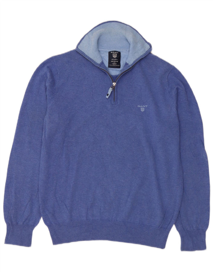 Gant Mens Zip Neck Jumper Sweater Medium Blue Cotton