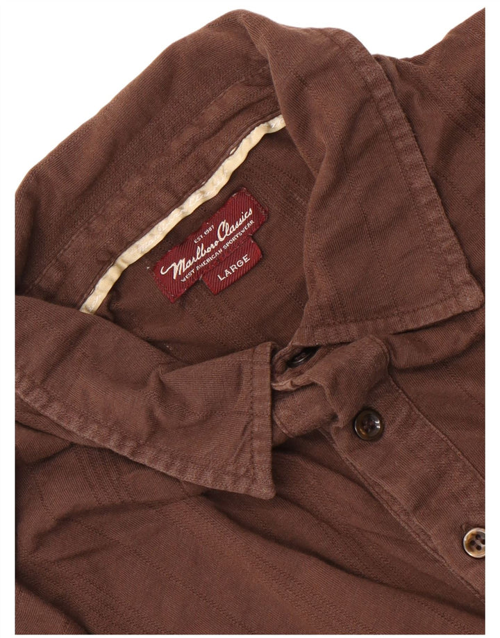 Marlboro Classics Mens Polo Shirt Large Brown Striped