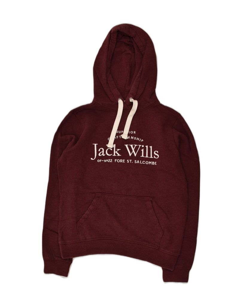 JACK WILLS Womens Graphic Hoodie Jumper UK 10 Small Burgundy Cotton | Vintage Jack Wills | Thrift | Second-Hand Jack Wills | Used Clothing | Messina Hembry 