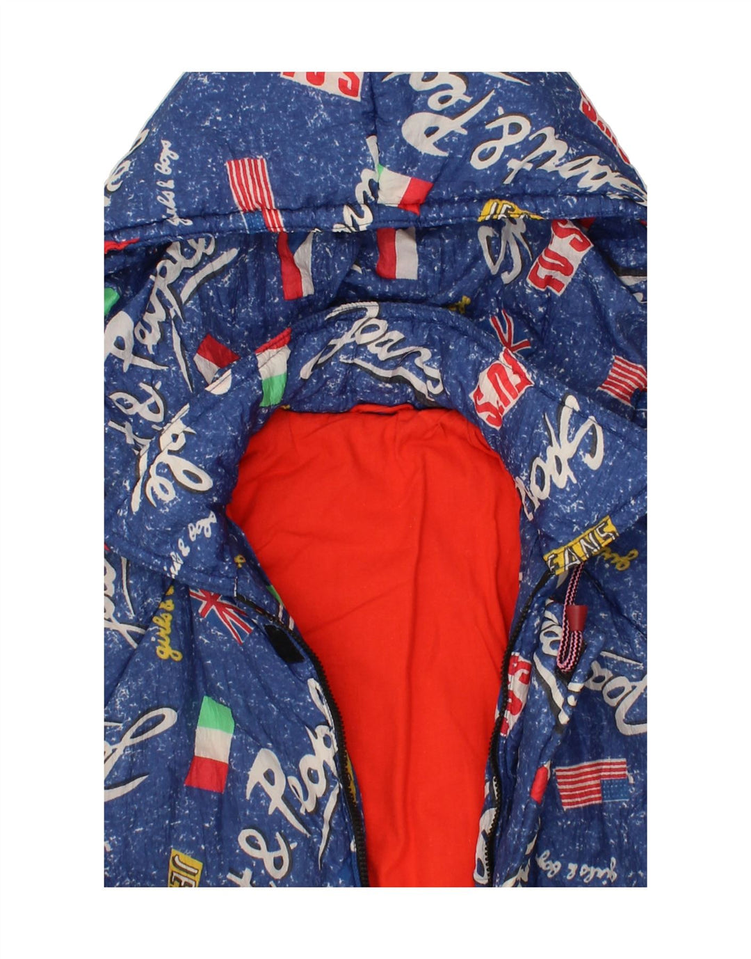 VINTAGE Boys Graphic Hooded Padded Jacket 11-12 Years Blue Vintage Vintage and Second-Hand Vintage from Messina Hembry 