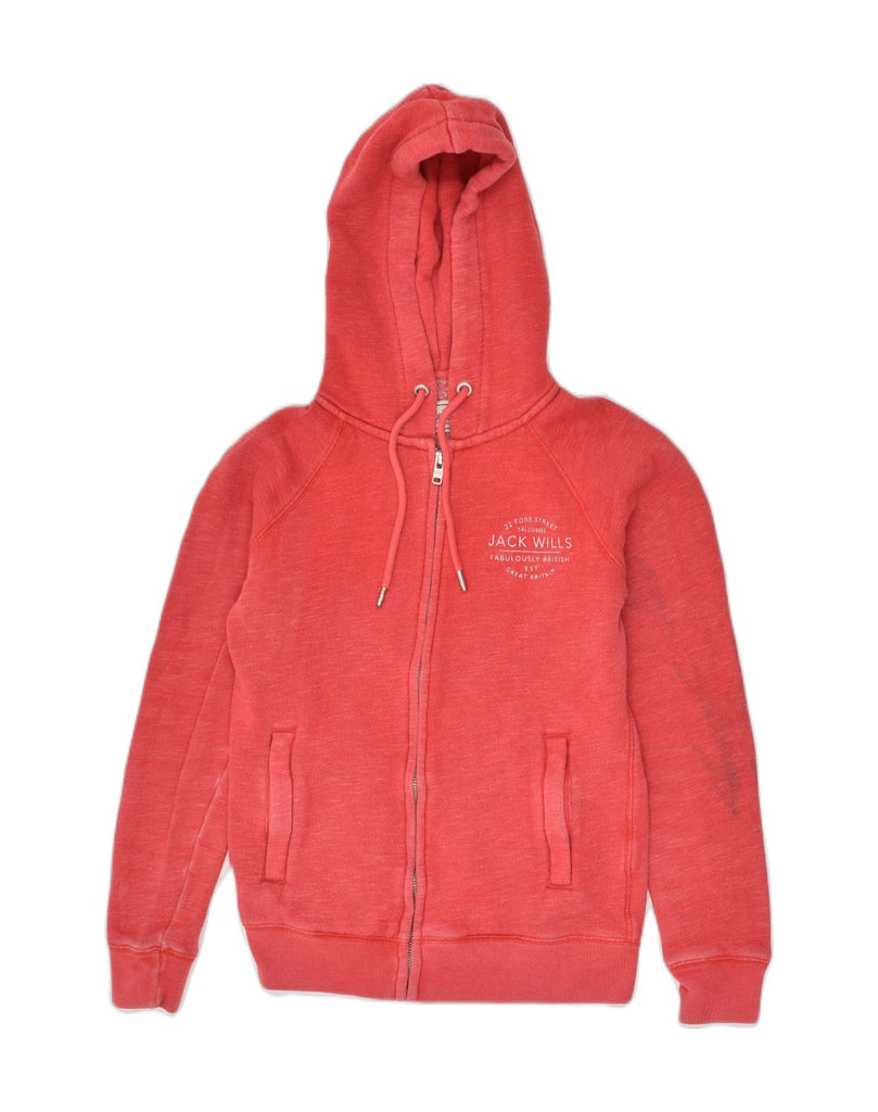 JACK WILLS Womens Zip Hoodie Sweater UK 12 Medium Red Cotton | Vintage Jack Wills | Thrift | Second-Hand Jack Wills | Used Clothing | Messina Hembry 