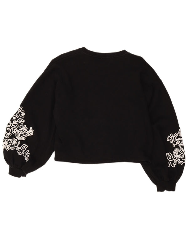Zara Womens Crop Oversized Sweatshirt Jumper UK 10 Small Black Floral
