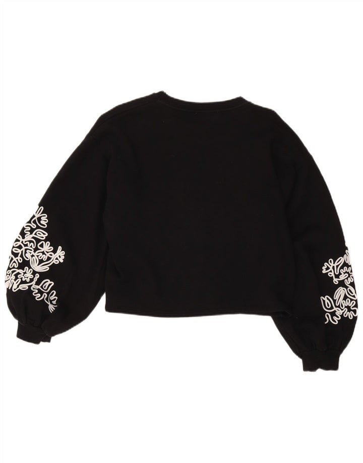Zara Womens Crop Oversized Sweatshirt Jumper UK 10 Small Black Floral