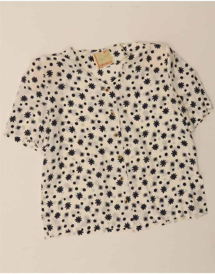 GIORGIO BERALDO Womens Short Sleeve Shirt Blouse IT 44 Medium White Floral Vintage Giorgio Beraldo and Second-Hand Giorgio Beraldo from Messina Hembry 