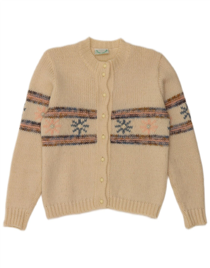 Vintage Womens Cardigan Sweater UK 12 Medium Beige Fair Isle