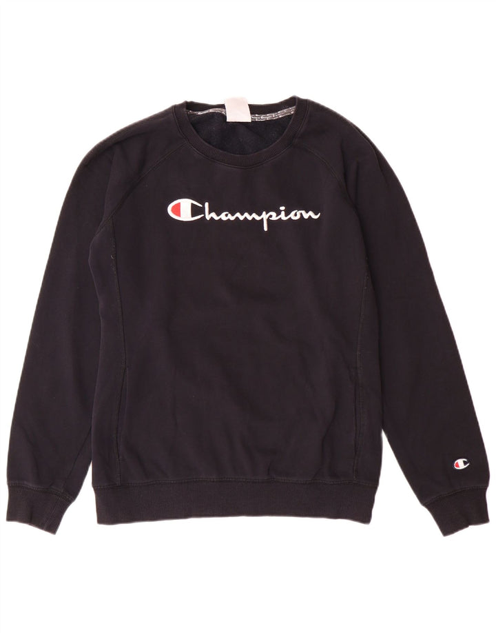 CHAMPION Womens Graphic Sweatshirt Jumper UK 14 Medium Black Cotton