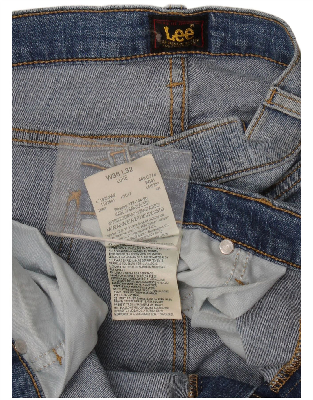 Lee Mens Luke Slim Jeans W36 L32 Blue Cotton