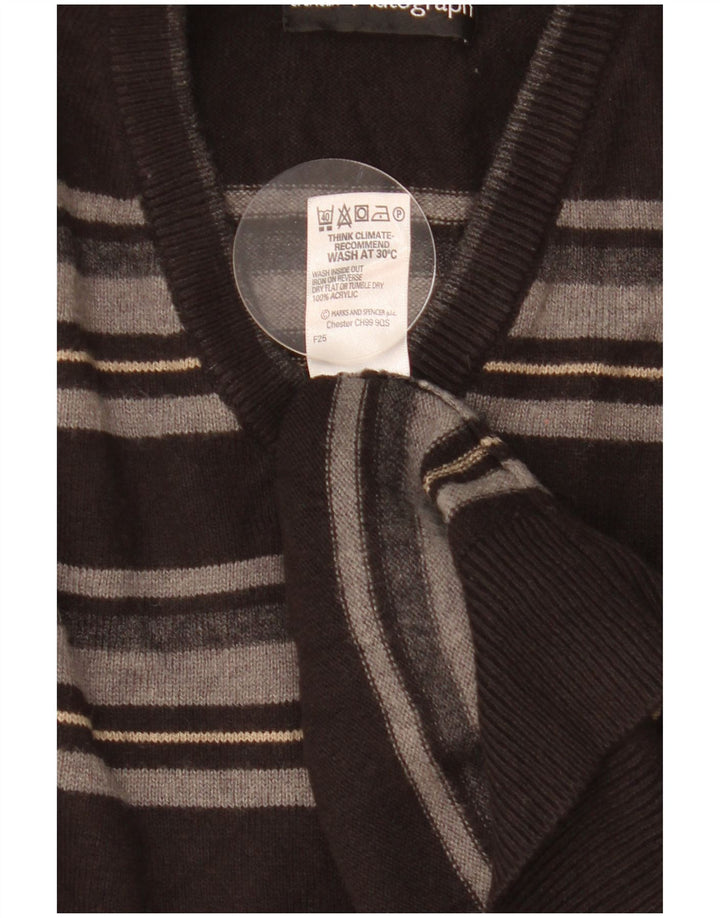 Marks & Spencer Mens Autograph V-Neck Jumper Sweater XL Black Striped
