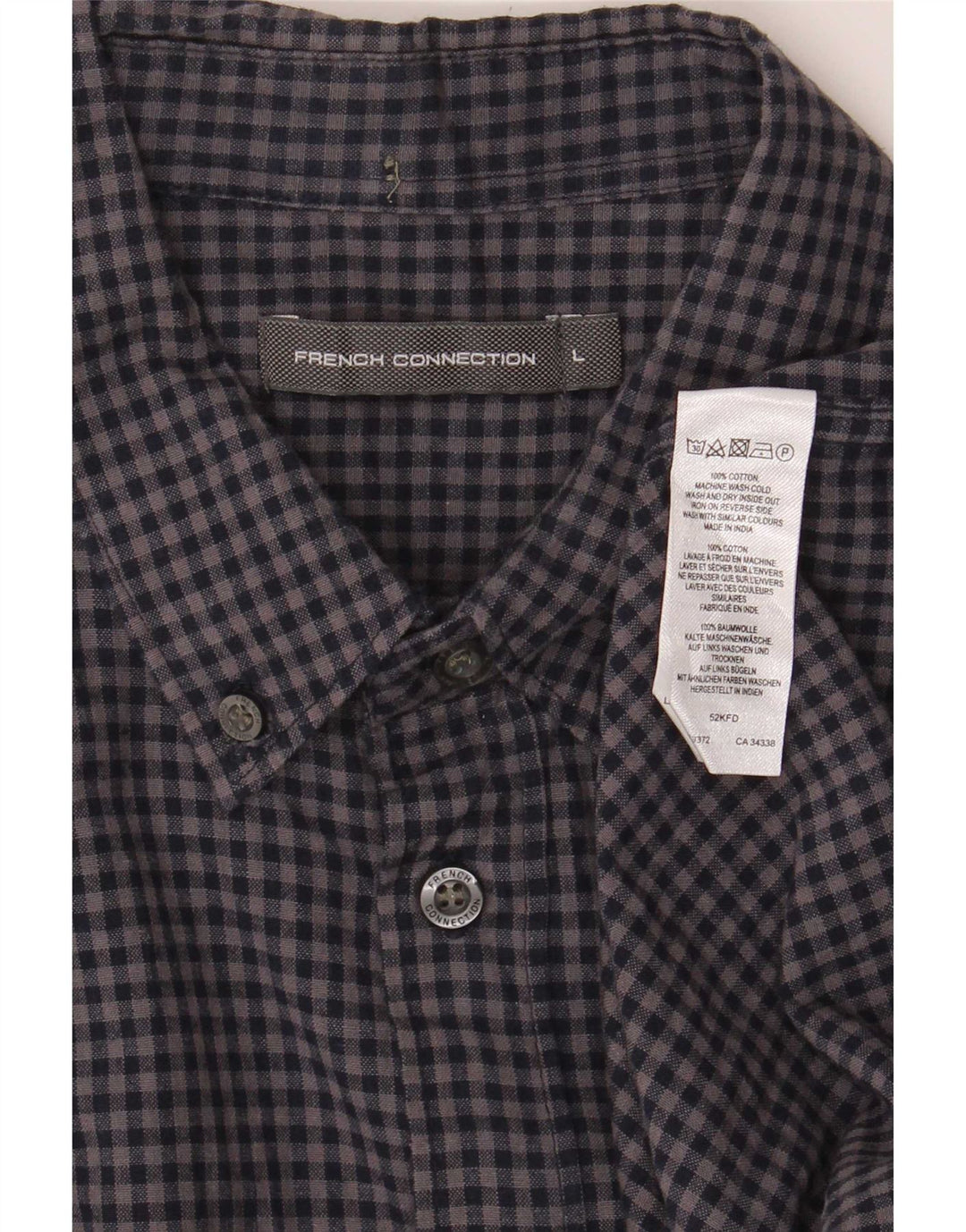 French Connection Mens Flannel Shirt Large Navy Blue Gingham Cotton