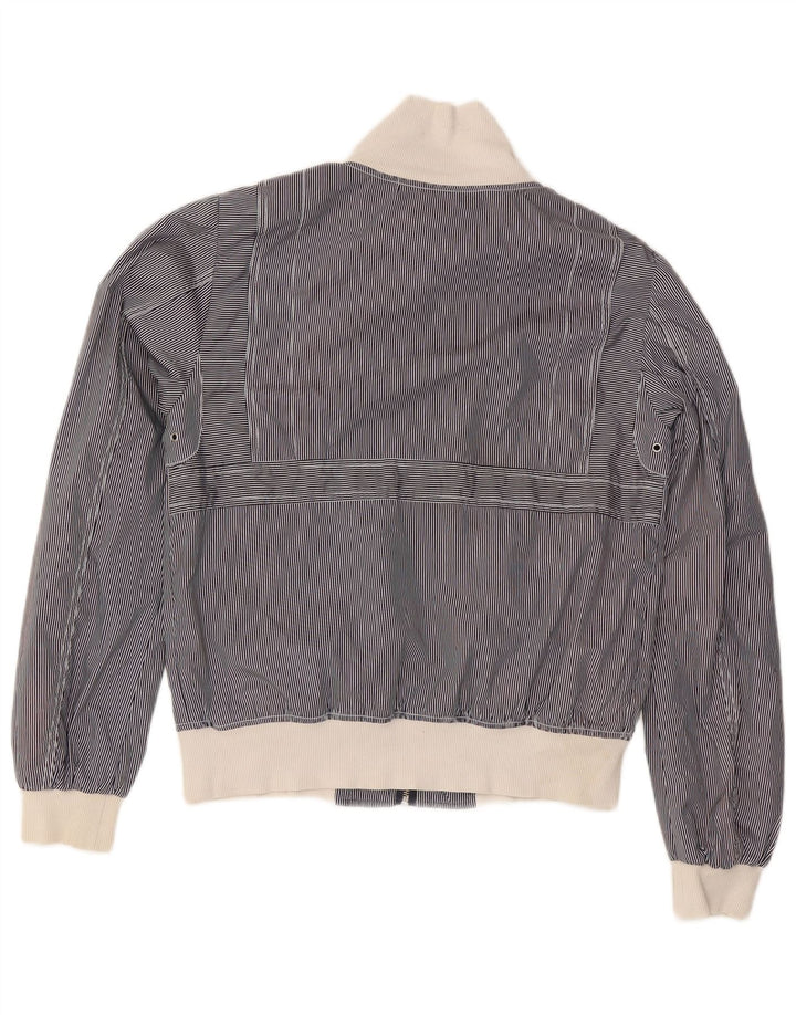 Diesel Womens Bomber Jacket UK 16 Large Navy Blue Pinstripe Polyester