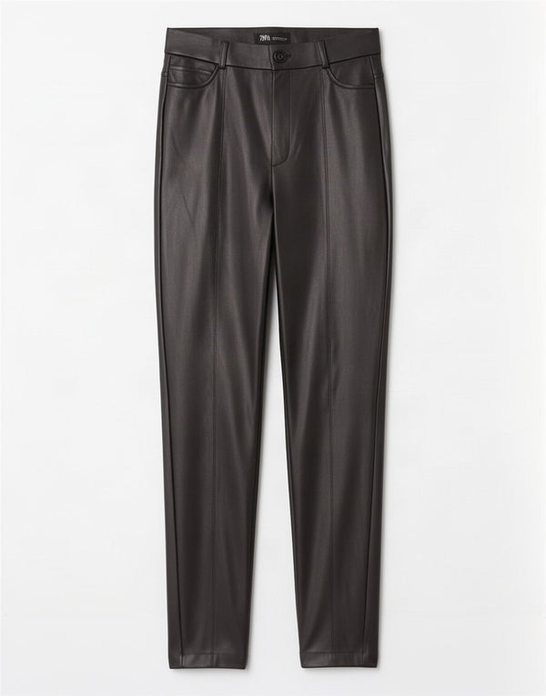 Zara Womens Skinny Faux Leather Trousers Medium W28 L29 Black Polyurethane