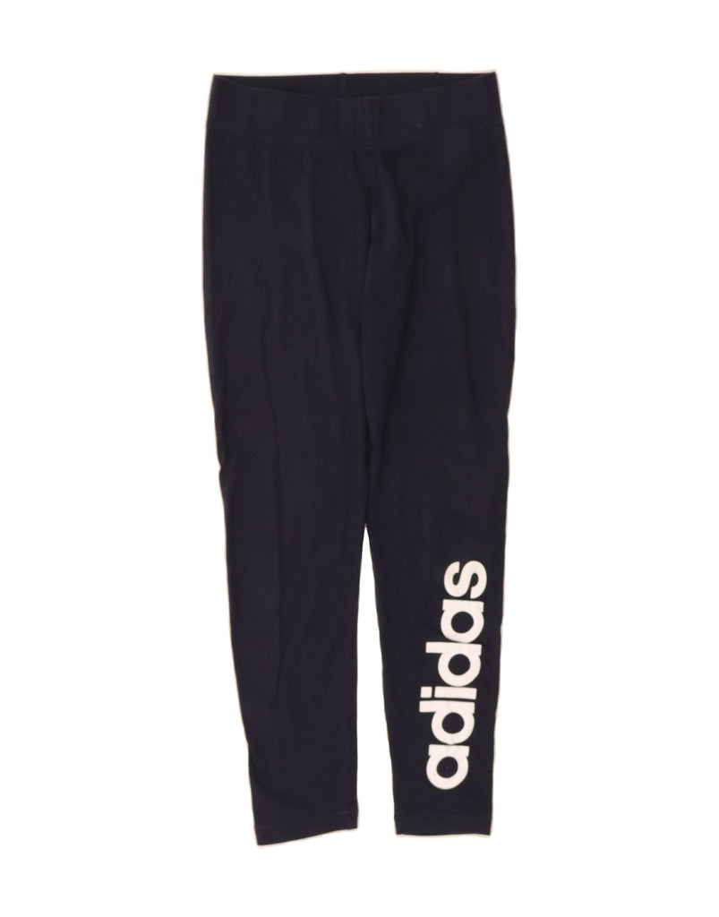 ADIDAS Womens Graphic Leggings UK 8/10 Small  Navy Blue Cotton Vintage Adidas and Second-Hand Adidas from Messina Hembry 
