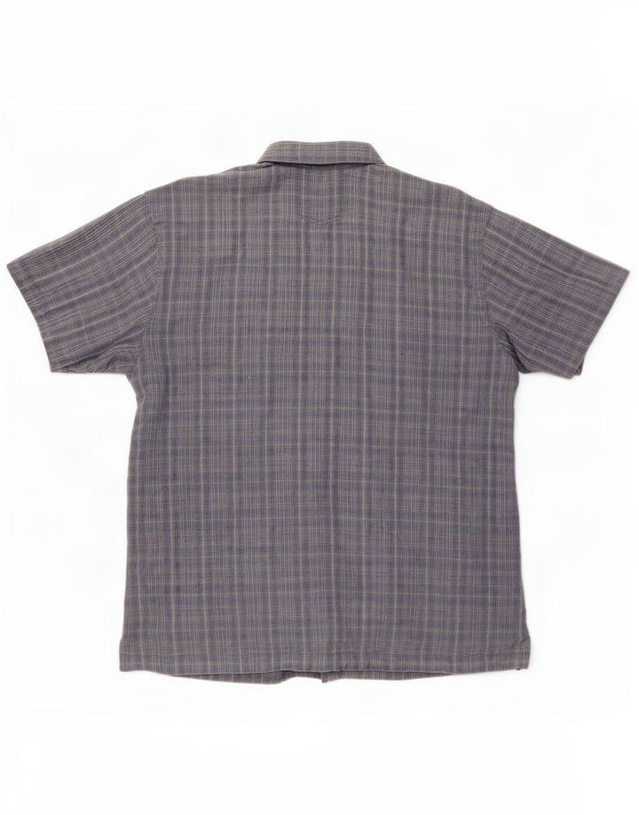 Ted Baker Mens Short Sleeve Shirt Size 4 Large Navy Blue Check Linen