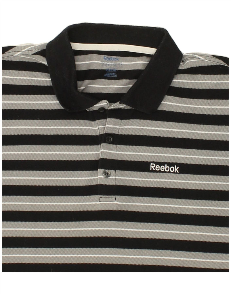 REEBOK Mens Polo Shirt Medium Grey Striped Cotton Vintage Reebok and Second-Hand Reebok from Messina Hembry 