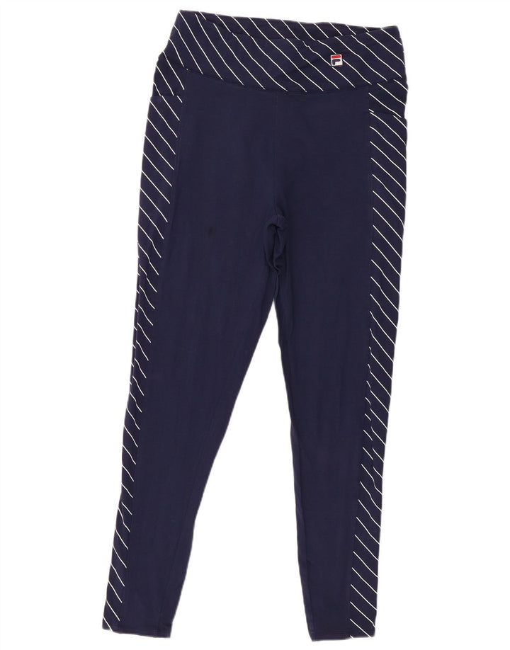 Fila Womens 2 Piece Set UK 12 Medium  Navy Blue Striped Cotton