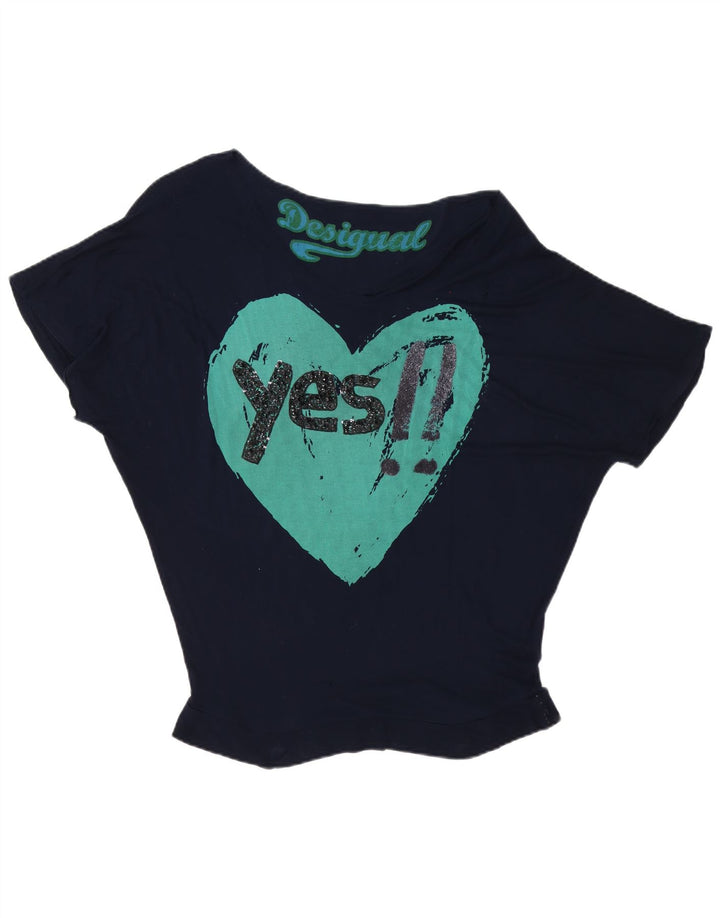 Desigual Womens Oversized Graphic T-Shirt Top UK 16 Large Navy Blue