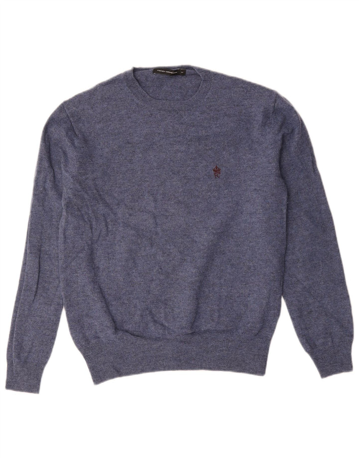 French Connection Mens Crew Neck Jumper Sweater Medium Blue Lambswool