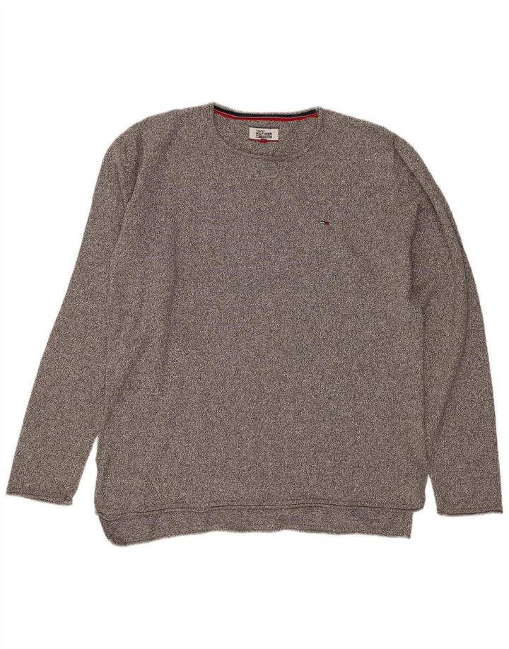 Tommy Hilfiger Mens Crew Neck Jumper Sweater Medium Grey Flecked Cotton
