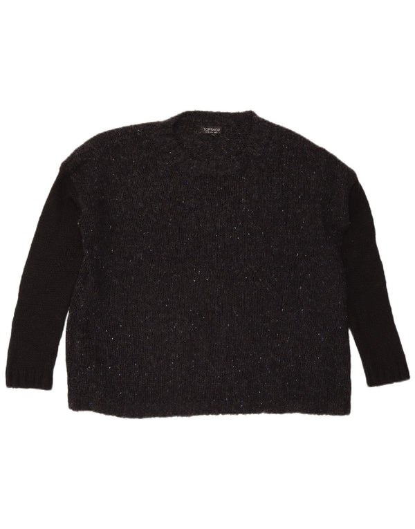Topshop Womens Oversized Crew Neck Jumper Sweater UK 10 Small Grey Flecked